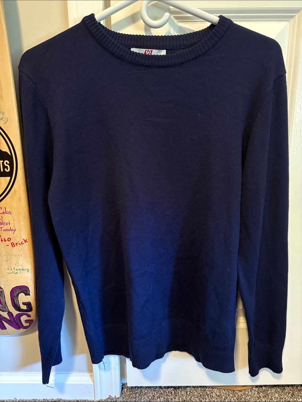 Men's Navy Crewneck Sweater - Classic Solid Knit - Picture 1 of 4